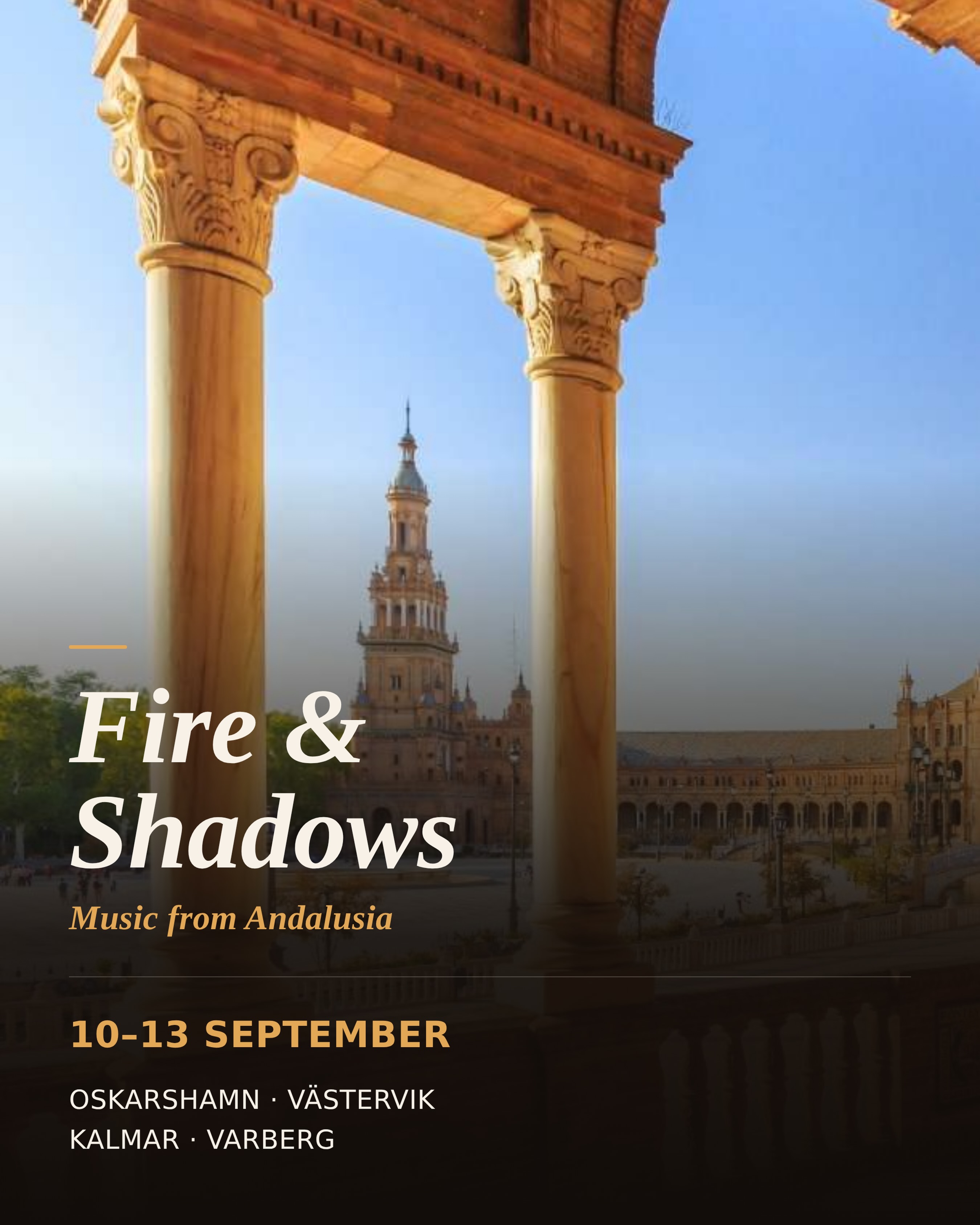 Fire & Shadows: Music from Andalusia
This week we bring Andalusia to four Swedish stages: Turina’s Las musas de Andalucía and de Falla’s El amor brujo, with its famous Ritual Fire Dance.
10–13 September: Oskarshamn, Västervik, Kalmar, Varberg.
Full dates and tickets: link in bio.